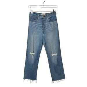 Levi’s Ribcage High Rise Straight Cropped Frayed Women’s Light Wash Jeans Sz 27